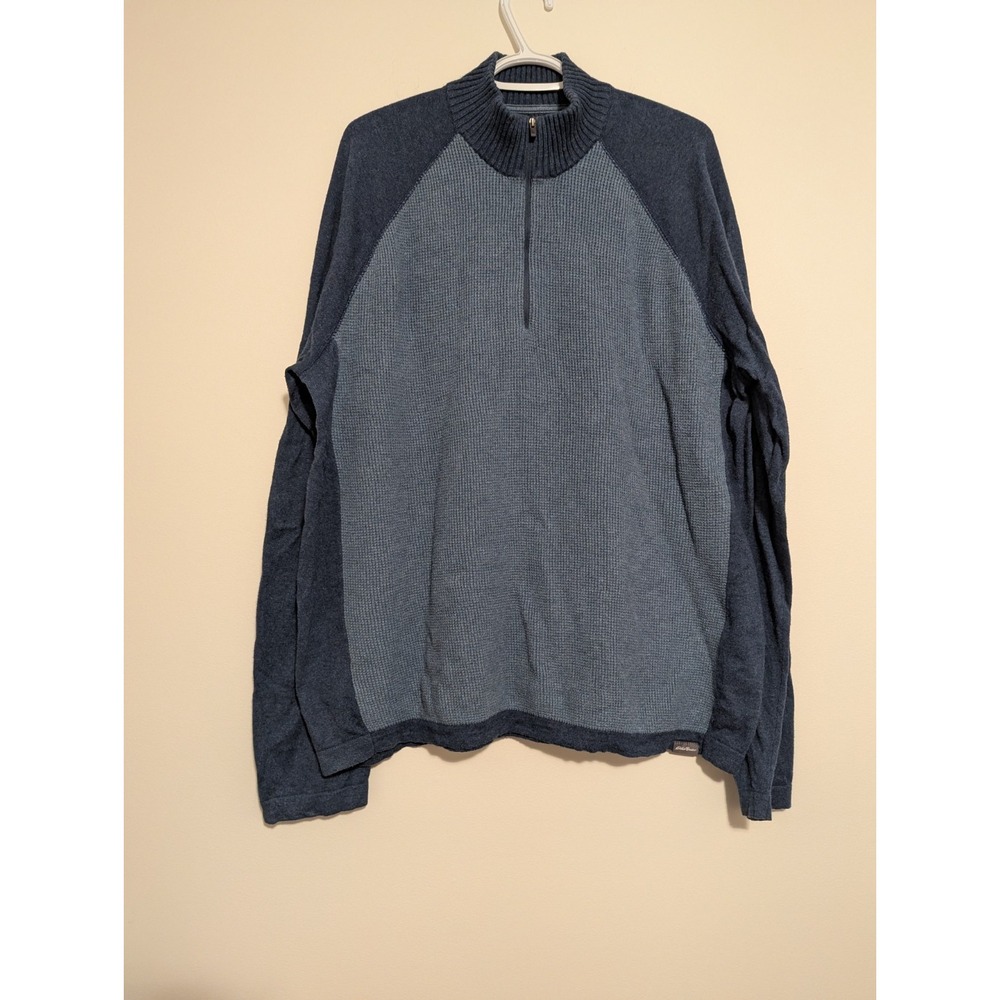 Eddie Bauer Men's‎ Sz XL 1/4 Zip Pull Over Sweater Blue Cotton Merino Wool Blend